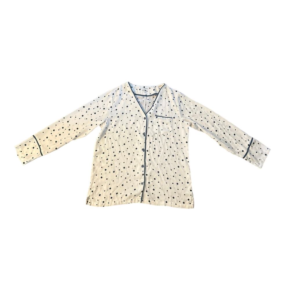 S Summersalt The Cloud 9 Silky Button Shirt Sleep Pajama Top White Polka Dot